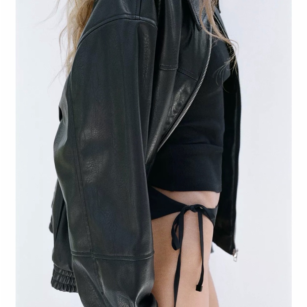 Zara Black Leather Jacket for Women - Picture 4 of 9